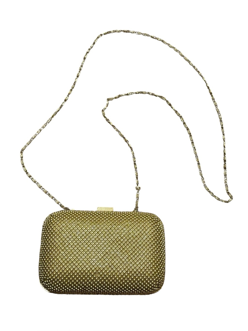 bebe Gold-Toned Sparkly Metallic Mesh Beaded Mini Clutch with Chain